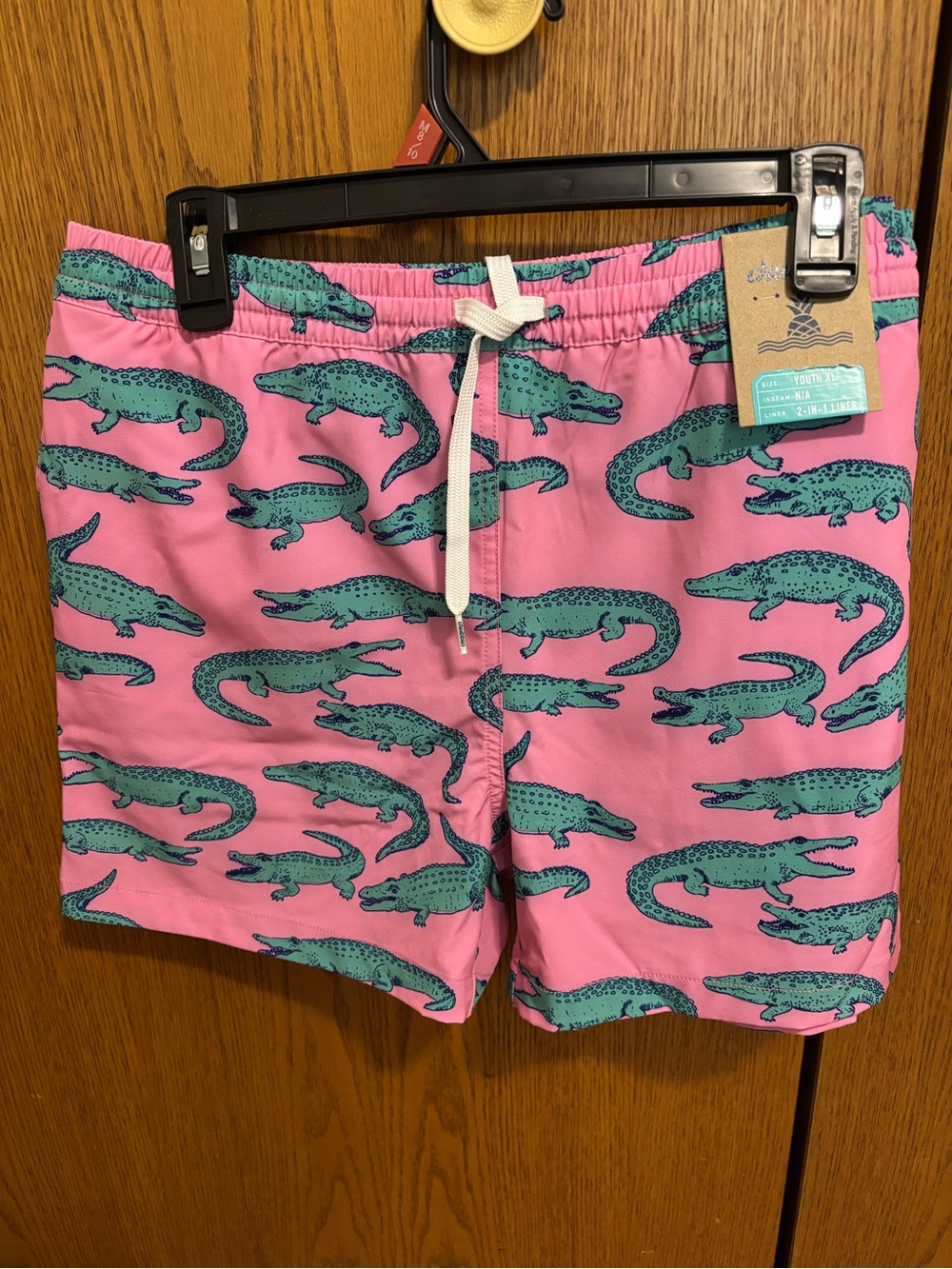 chubbies Pink Swim Shorts with Teal Alligator Print